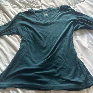 Elegant Teal V-Neck Long Sleeve Top